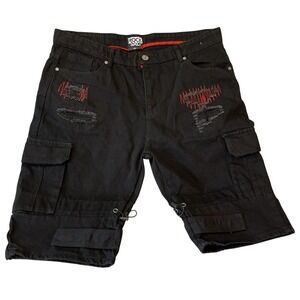 ROCK SALT Black Cargo Shorts‎ Mens Size 40 Embroidered Distressed
